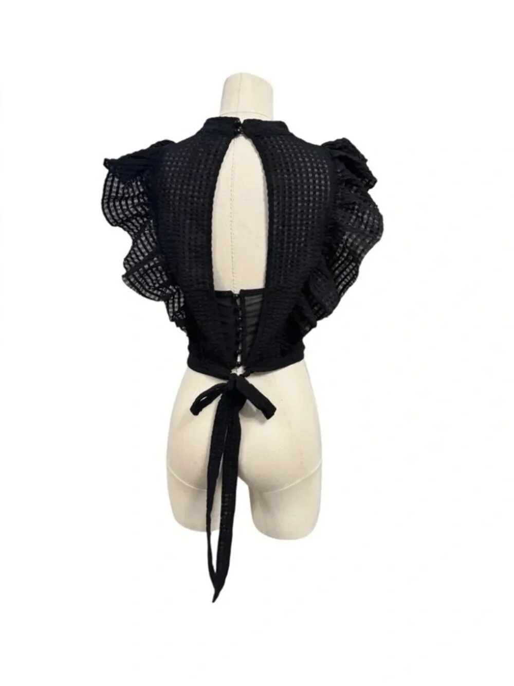 Maeve Crop Ruffle Mesh Top - Sz Small - Picture 9 of 9